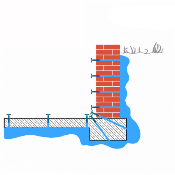 Schematische Darstellung einer Mauerinjektion